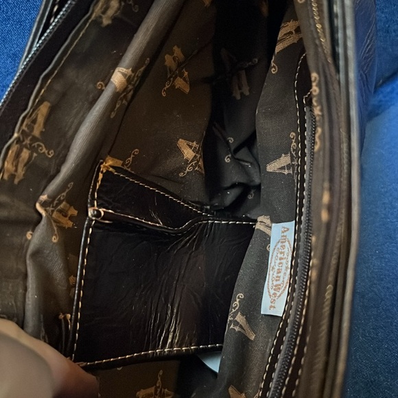 AMERICAN WEST Hand Tooled Brown Leather Shoulder Bag Purse - Picture 7 of 12